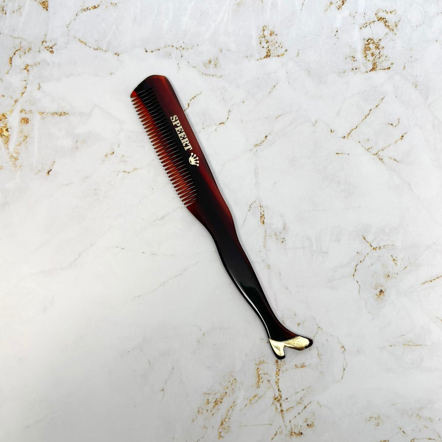 #1619 Handmade Wide Tooth Mustache Comb - Small Tortoise Havana Acetate, Coarse Hair Pocket Sized Grooming Tool, Tangle Free Straightener for Beard Growth and Styling, Wet or Dry Use