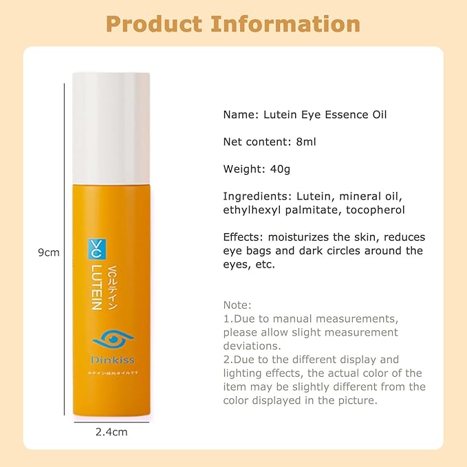 Dinkiss Lutein Eye Essence Oil - Lutein Eye Essence Oil, Lutein Eyes Vc Cream to Improve Eyes Bags Dark Circles (2pcs, 8ml/pcs)