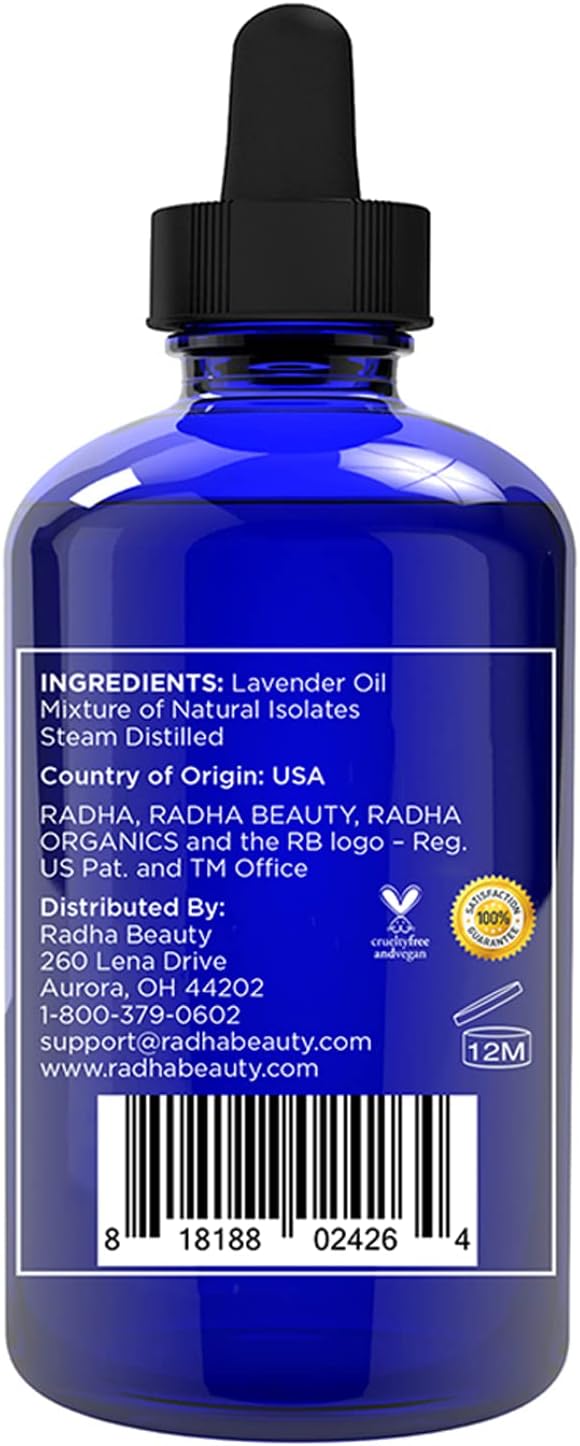 Radha Beauty - Lavender Essential Oil 4oz - Premium Therapeutic Grade, Steam Distilled for Aromatherapy, Relaxation, Laundry, Meditation, Massage, Yoga, Relief