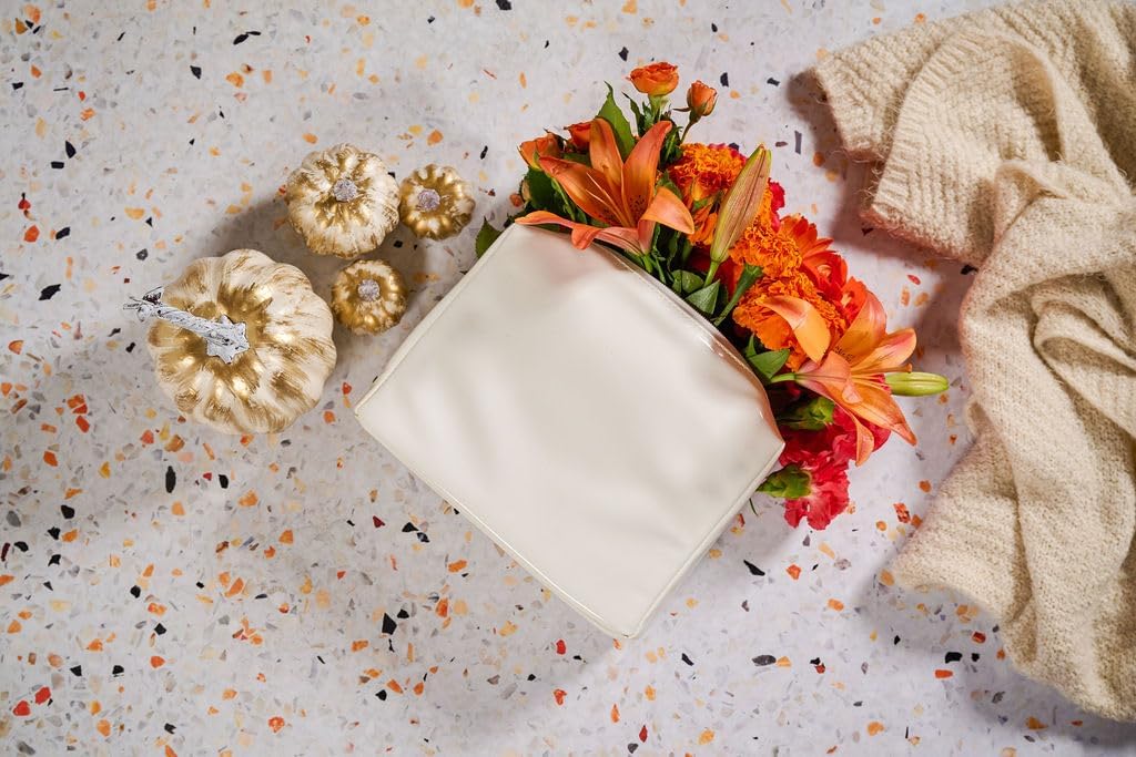 Stay Golden Insulated Waterproof Makeup Bag for Women Heat-Resistant Travel Cosmetic & Toiletry Bag | Luxurious Vegan Leather Portable Makeup Organizer - (Silver Zipper, White)