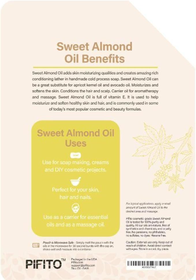 Sweet Almond Oil (16 oz) for Soap Making │ Premium 100% Pure and Natural Carrier Oil for Essential Oils, Skin Care, Hair and Body Oil, Moisturizing Massage Oil for Aromatherapy