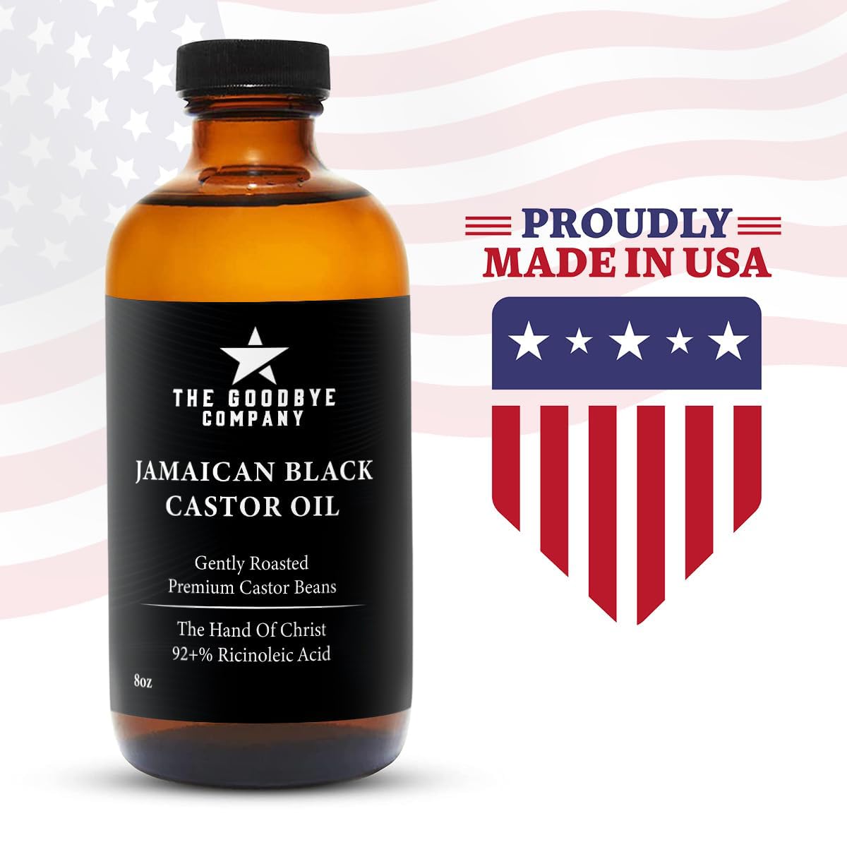 The Goodbye Company Jamaican Black Castor Oil, USDA Certified Organic - 250 mL, Cold Pressed, Unrefined for Eyebrow, Eyelash and Hair Growth (8.5 Ounces)