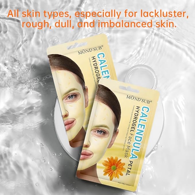 Calendula Hydrogel Soothing Facial Mask for Sensitive Skin,Hyaluronic Acid Hydrating Sheet Face Mask Skin Care,Sheet Mask,Calendula Calming Mask 12 Pack