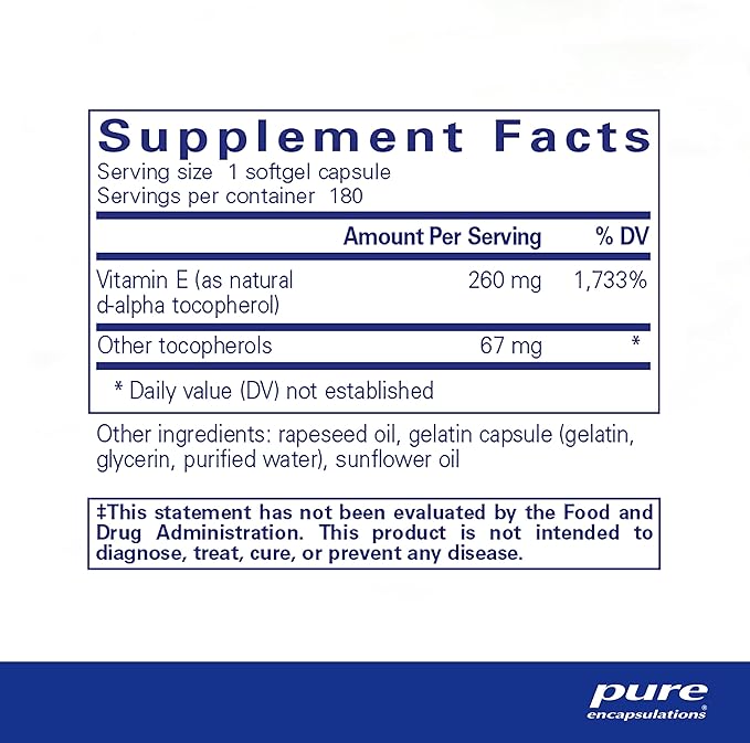 Pure Encapsulations Vitamin E (with Mixed Tocopherols) 180 Softgel