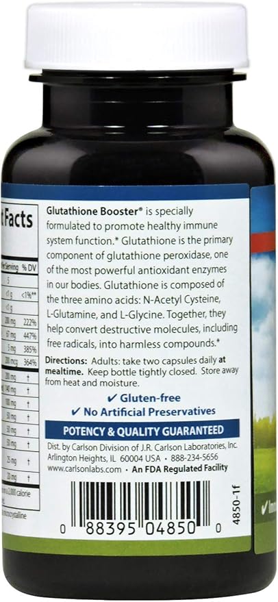Carlson - Glutathione Booster, Alpha Lipoic Acid, Immune Support & Optimal Wellness, Antioxidant, 60 Capsules