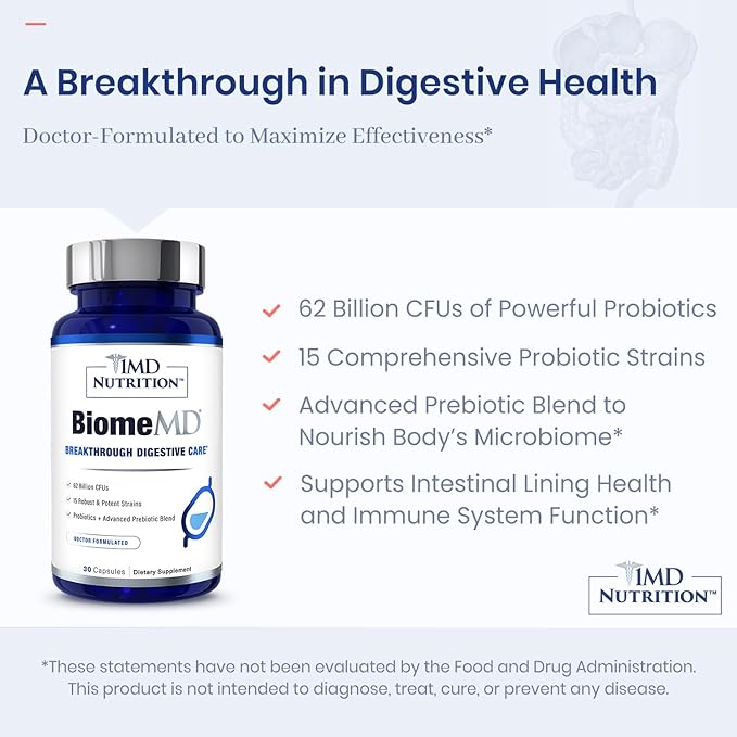 1MD Nutrition BiomeMD Probiotics 62 Billion 15 Comprehensive 60 Capsules