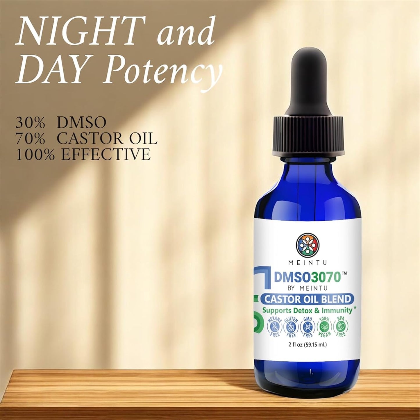 MEINTU DMSO Castor Oil- Pure Cold Pressed Organic Blend Supports Skin Renewal, Detox & Immune Balance- Hexane Free for Face, Joint & Muscles- Vegan Castor Oil for Eyelashes- 2 Oz