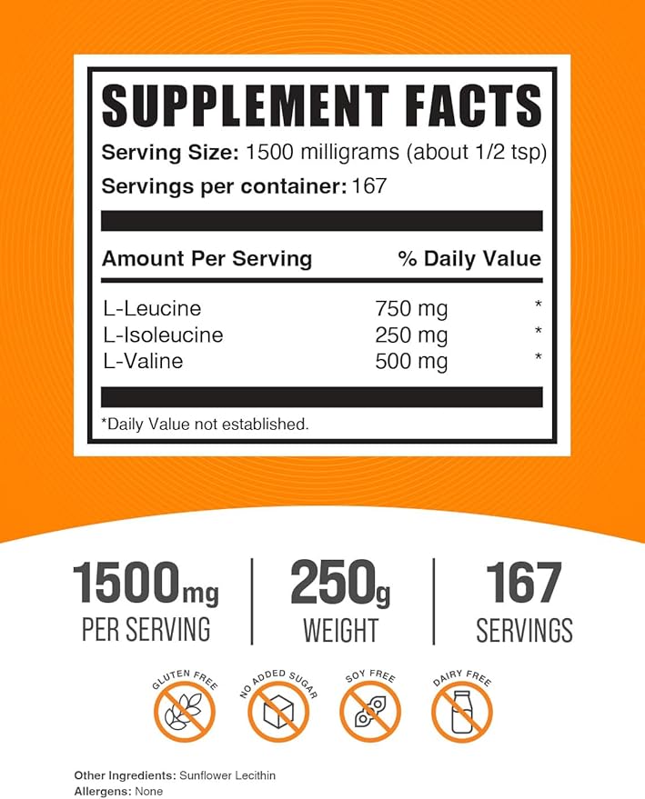 BulkSupplements.com BCAA 3:1:2 Powder - Branched Chain Amino Acids, BCAA Supplements, BCAA Powder - BCAAs Amino Acids Powder, Unflavored, 1500mg per Serving - 167 Servings, 250g (8.8 oz)