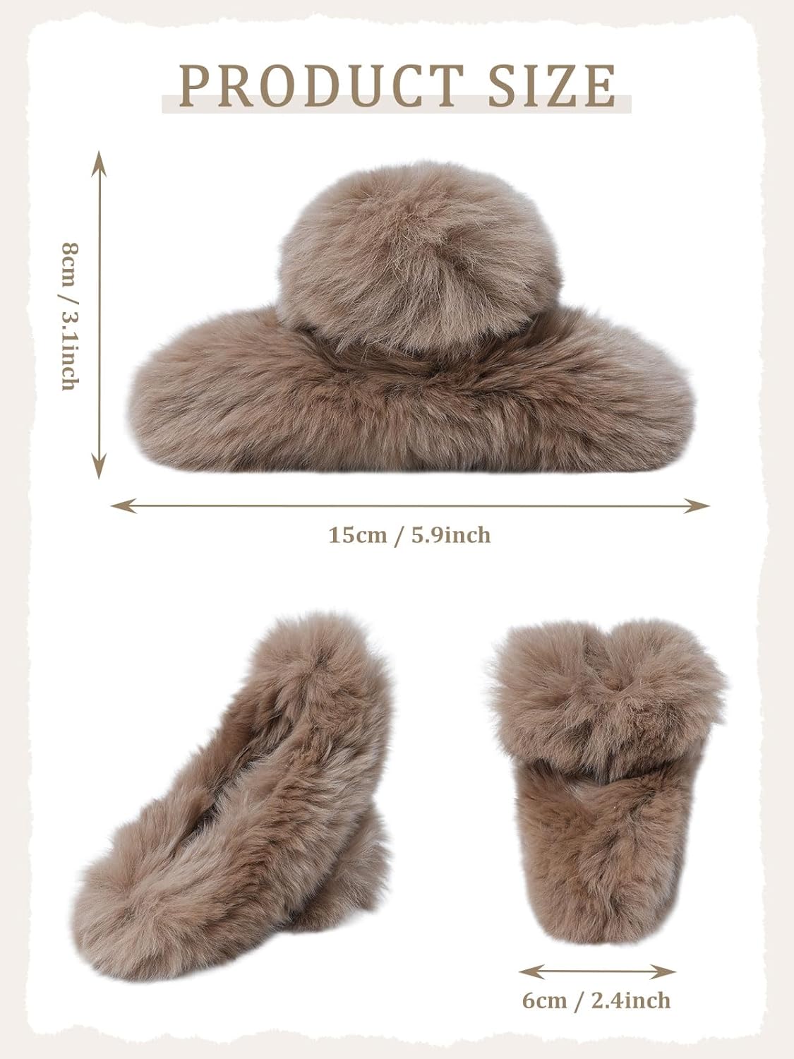 ACECHA 2 Pack Large Fluffy Fuzzy Hair Claw Clips for Women, 5.9" Winter Fur Furry Hairclips, Soft Plush Aesthetic Hair Accessories for Christmas Halloween New Year Party (Coffee & Off-white)
