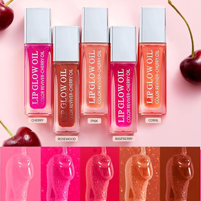 Plumping Lip Oil, Hydrating Gloss Tinted Lip Balm Transparent Lip Care, Big Brush Head Glitter Shine, Long Lasting Nourishing Non-sticky Fresh Texture(RASPBERRY)