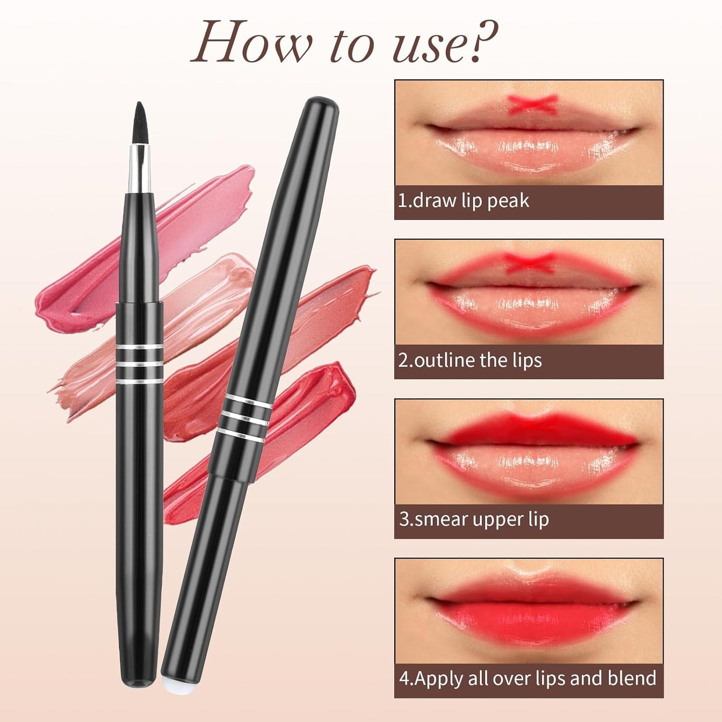 4 PCS Travel Lipstick Brush, Professional Retractable Lip Liner Brush with Cap, Balm Applicator Tools for Women Lip Gloss