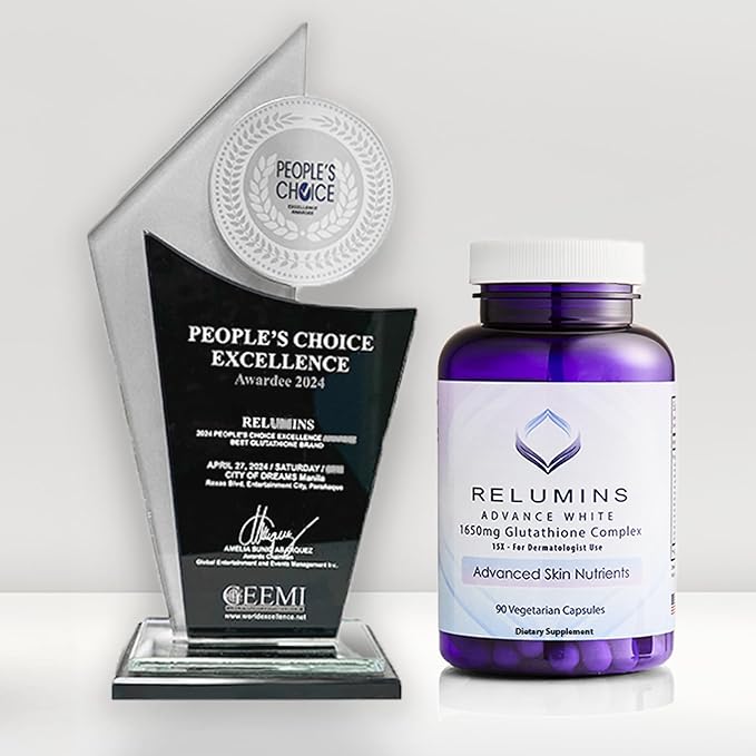 Relumins 1650mg L-Glutathione Complex with Hyaluronic Acid, Alpha Lipoic Acid, Rose HIPS, Vitamin E & Riboflavin – Antioxidant Support, Skin Hydration & Wellness – 90 Veggie Capsules x 5 Bottles