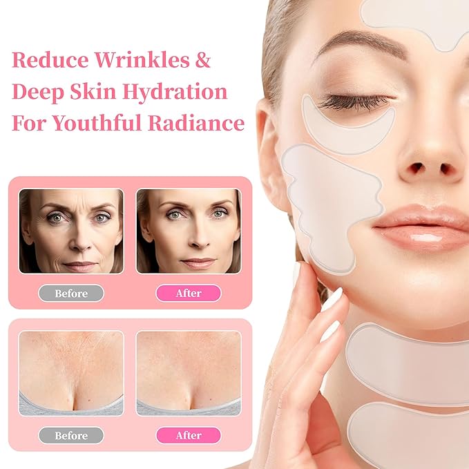 Neck Wrinkle Patches Facial Anti Wrinkle Silicone Patches Reusable Chest Wrinkle Pads for Frown Eyes Forehead Smile Chin Mouth for Firming & Lifting Overnight Wrinkle Remover while Sleeping 11PCS
