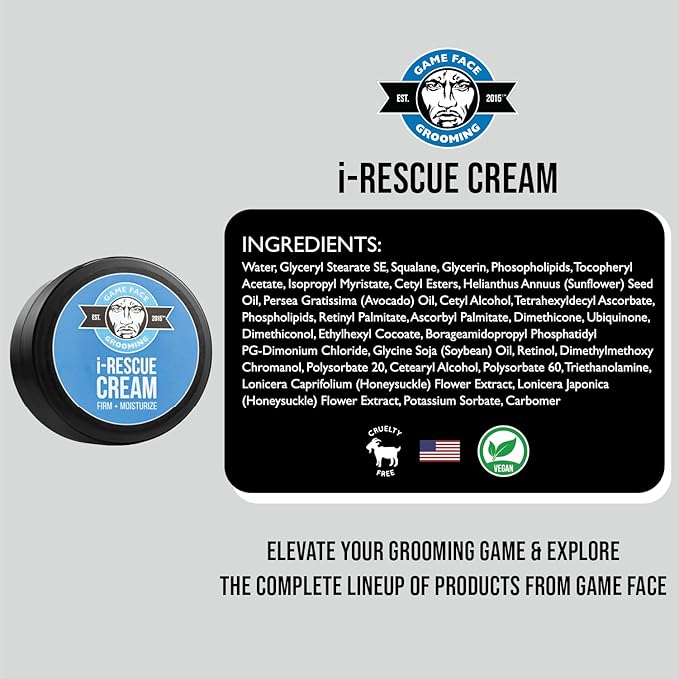 Game Face Grooming i-Rescue Cream – Eye Moisturizer | Firm and Moisturize Under Eye Wrinkles & Bags | Infused With Caffeine & Vitamin C | Every Day Use To Combat Aging Or Looking Fatigued | .5 fl oz