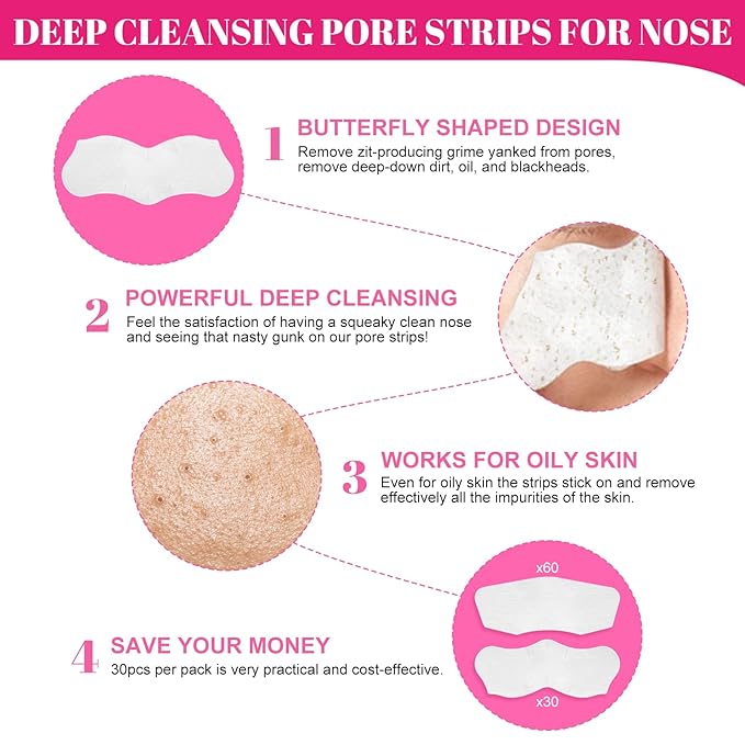 Nose Strips Blackhead Remover, 90pcs Blackhead Remover Strip with Natural Charcoal, Pore Strips Nose for Removal