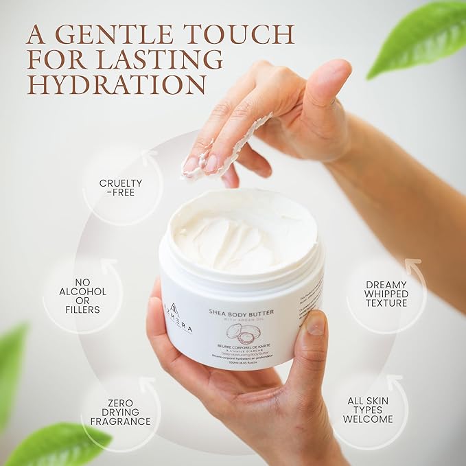 AZMERA Shea Body Butter - Organic Body Butter for Women & Men Dry Skin Rich in Antioxidants & Vitamin E - Vegan Shea Butter Moisturizer, Raw Shea Butter from Africa (Mint&Eucalyptus, 250ml)