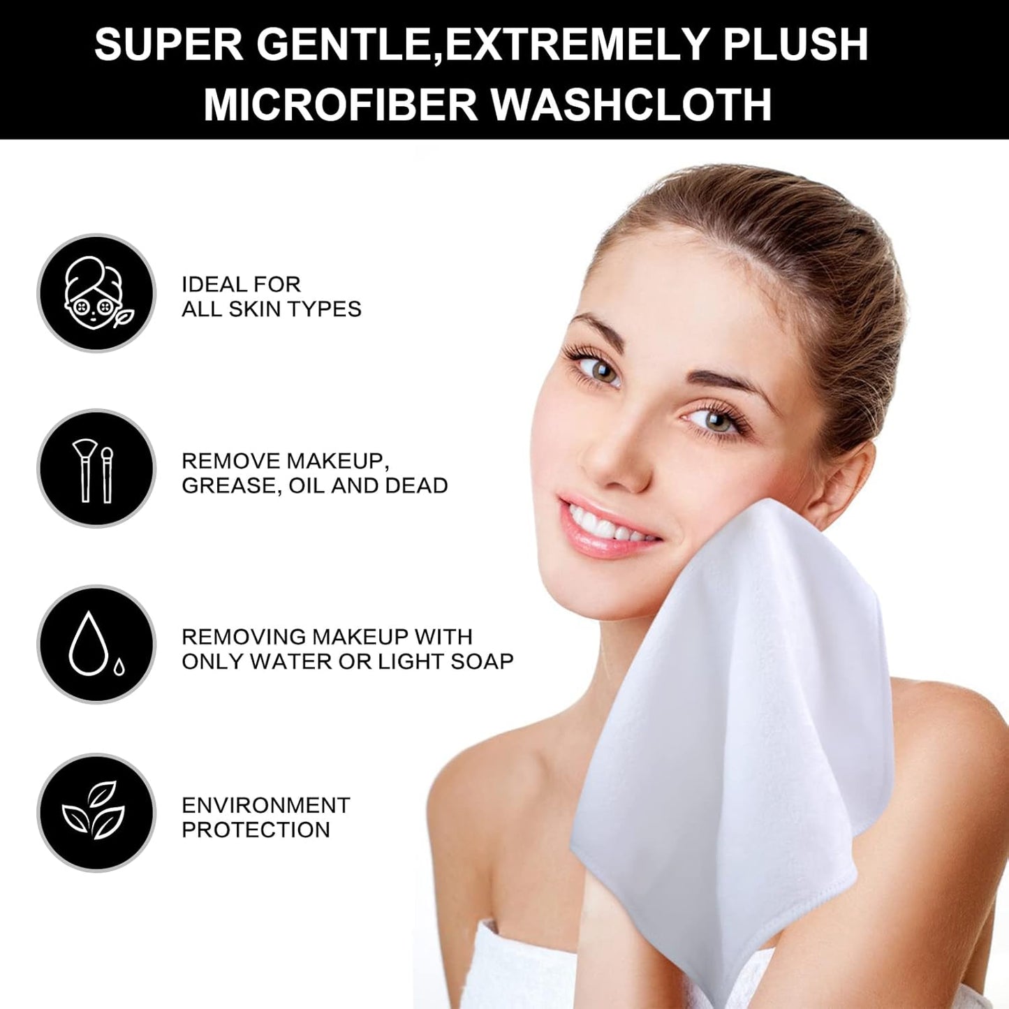 SINLAND Brushed Microfiber Facial Cloths Fast Drying Washcloth 12inch x 12inch Absorbent Face Wash Cloth Soft Makeup Remover Cloths