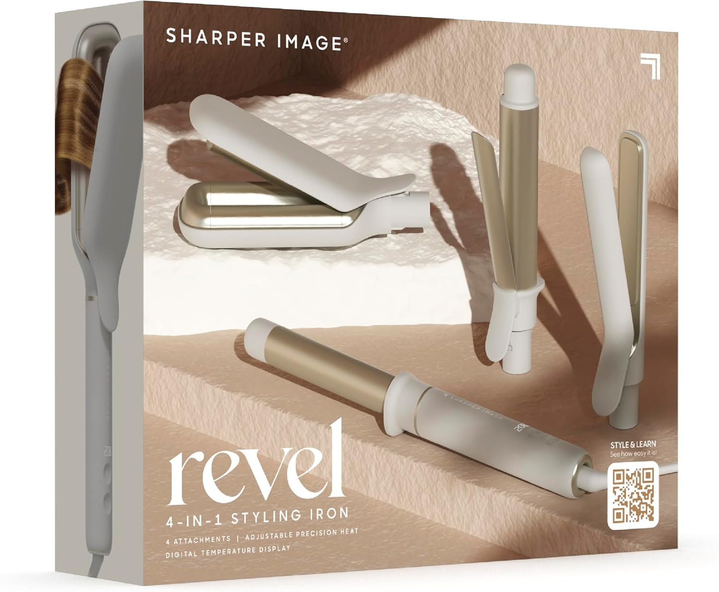 Sharper Image® Revel 4-In-1 Styling Iron |4 Attachments| Multi-Styler 1" Curling Wand, Wave Styler, Flat Iron| Adjustable Heat| Ceramic Tourmaline Technology|Hair Straightener & Curler| Gift for Women