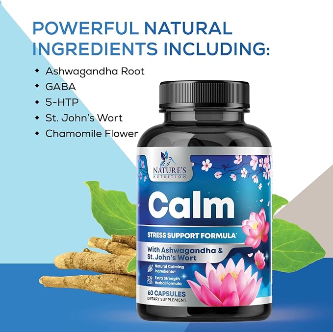 Stress Support Supplements for Mood & 5-HTP, L-Theanine 60 Capsules