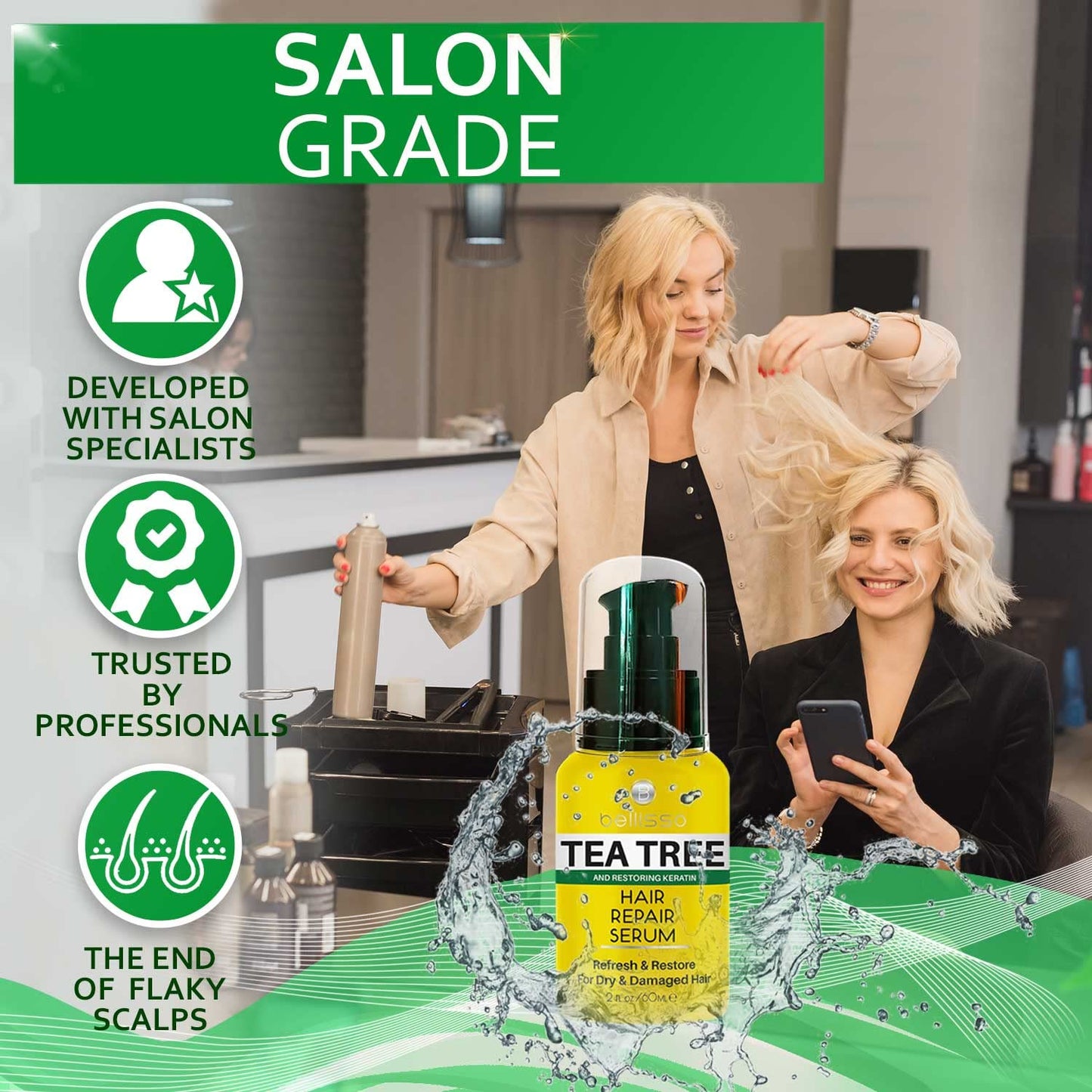 Tea Tree Oil Hair Serum - Moisturizer Treatment for Fighting Dandruff and Repair Dry, Damaged Hair and Itchy Scalp - Care and Styling Products for Women and Men - With Anti Frizz Keratin for Shine