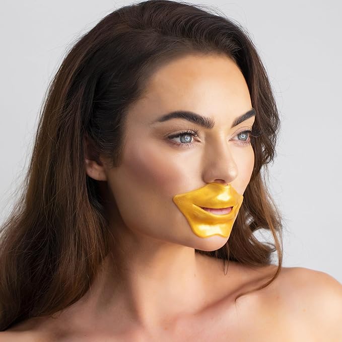 CCbeauty 24 Packs Lip Masks & Eye Mask Bulk,24K Gold Under Eye Patches for Puffy Eyes,Dark Circles,Collagen Eye gel Pads for Eye Bags,Wrinkles | Nourish & Hydrate Dry Chapped Lips Skincare,Golden