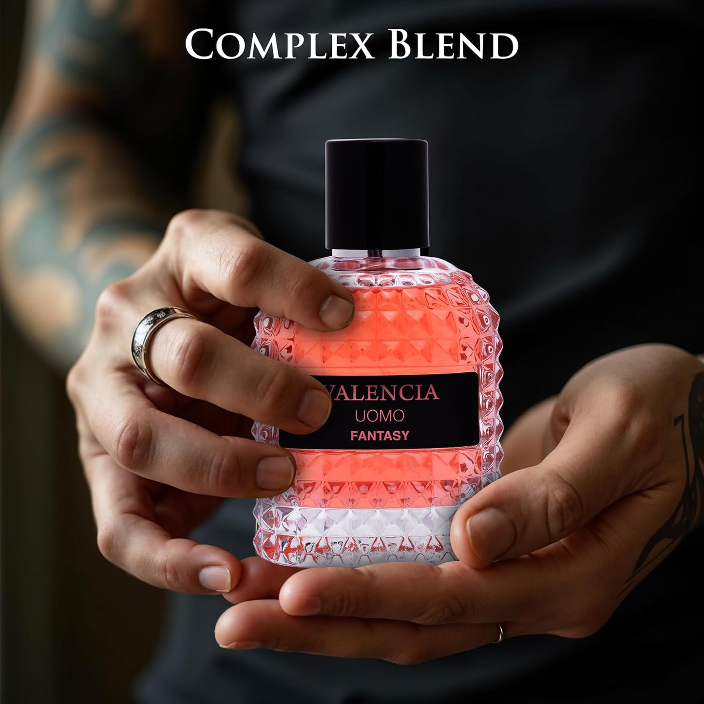 Valencia UOMO Fantasy Men EDP - Spicy & Woody Fragrance - Top Notes of Sweet Red Apple, Cardamom & Calabrian Bergamot - Base Scent of Warm Tobacco Leaf, Patchouli & Vetiver - Elegant 100ml Bottle