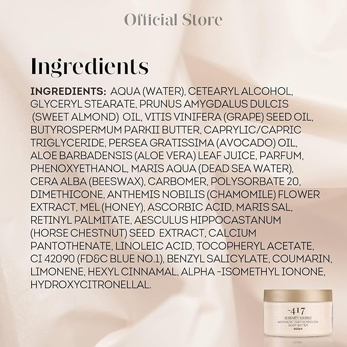 '-417 Dead Sea Cosmetics Ocean Deep Nutrition Body Butter For Dry Skin - Nourishes & Protects from UV Radiation - Softening Body Moisturizer - With Shea Butter & Aloe Vera - All Natural 8.4 oz