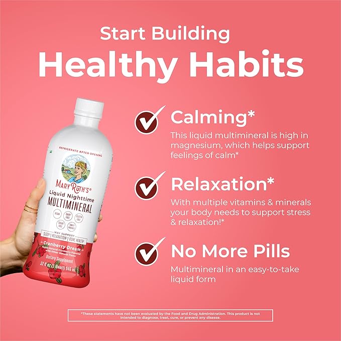 MaryRuth Organics Liquid Nighttime Multimineral Sleep Supplement | Sugar Free | Calm Magnesium Citrate | NO Melatonin | Calcium Magnesium Zinc | Available in 4 Flavors | Gluten Free | 32 Servings
