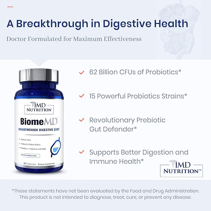 1MD Nutrition BiomeMD Probiotics 62 Billion 15 Comprehensive 30 Capsules