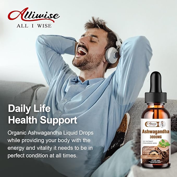 2 Pack Ashwagandha Supplement Liquid Drops 3000mg with VitaminD3,Fenugreek Seeds,Magnesium