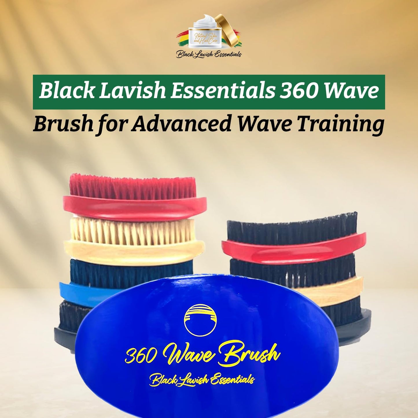 360 Wave Brush, Build Deeper Waves, Soft & Hard Boar Bristle Curved Brush BLACK LAVISH ESSENTIALS (Soft, Blue)