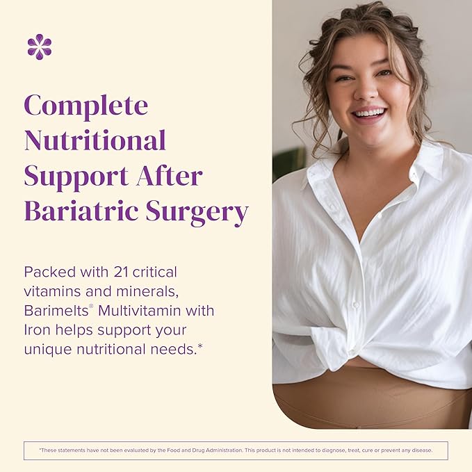 Barimelts Bariatric Multivitamin with Iron - 60 Fast-Dissolving Tablets (1-Month Supply) - Sugar-Free Bariatric Vitamins for Women, Natural Fruit Flavor