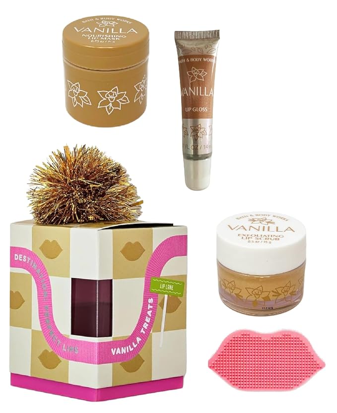 Vanilla Lip Mini Gift Set by Bath + Body Works - Travel Size Lip Gloss, Lip Nourishing Mask, Exfoliating Lip Scrub