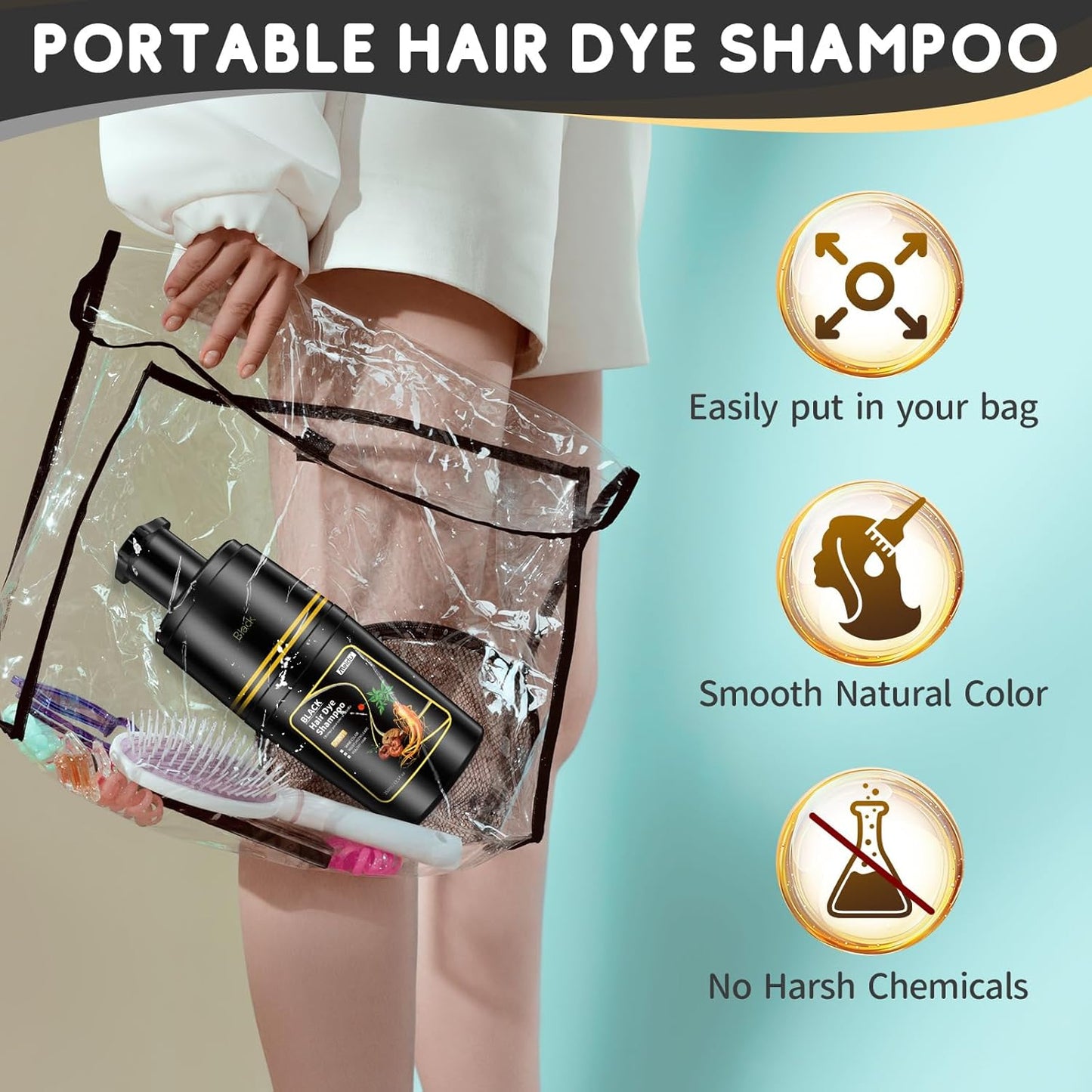 Black Hair dye Shampoo 3 in 1, Natural Hair Color Shampoo for Gray Hair, Tinte Para el Cabello for Women and Men 100% Grey Coverage, 350ml