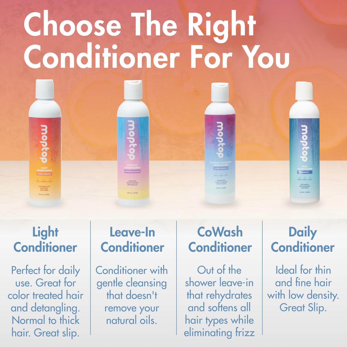 MopTop Light Conditioner – Lightweight Hair Moisturizer to Enhance Moisture & Reduce Frizz, Sulfate & Paraben Free Hair Care for All Hair Types – Thin, Straight, Wavy, Curly (Citrus Medley, 8oz)