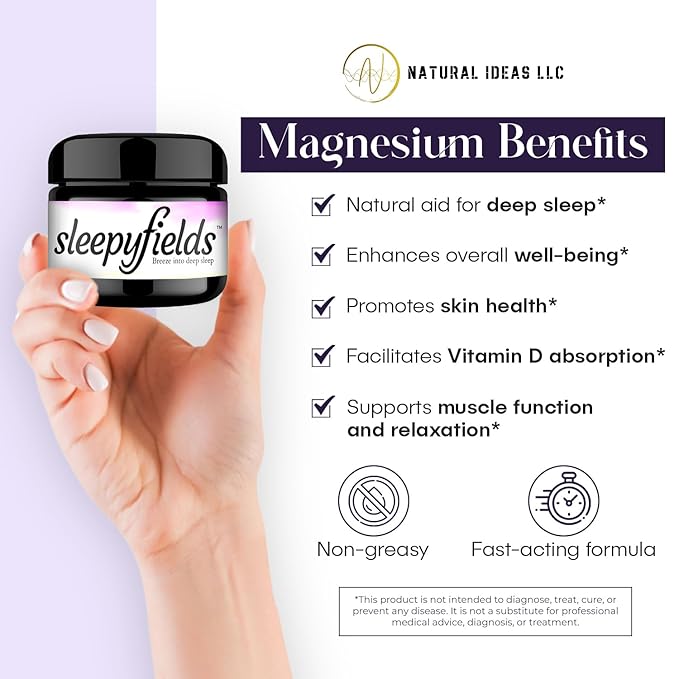Unscented Magnesium-Enhanced Sleep Cream - Nighttime Moisturizing Cream for Pain Calm, Leg Cramps, Sleep & Muscle Soreness - Fast Absorbing, Non-Greasy, Made in USA - 2 oz