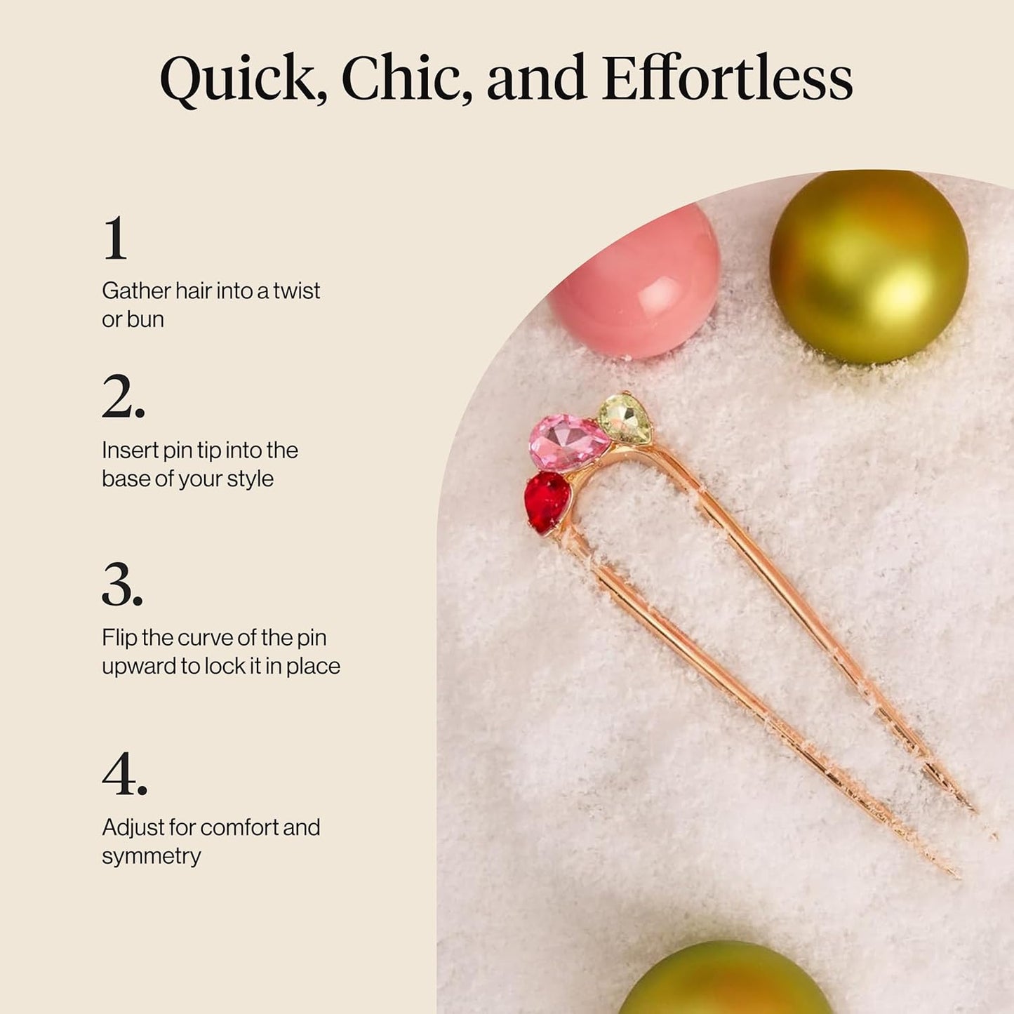 Kitsch French Hair Pin for Women – Gold Hair Accessories with Gemstone Accents, Lightweight Metal Hair Stick for Effortless Updos, Twists & Buns | Ideal Gifts for Women