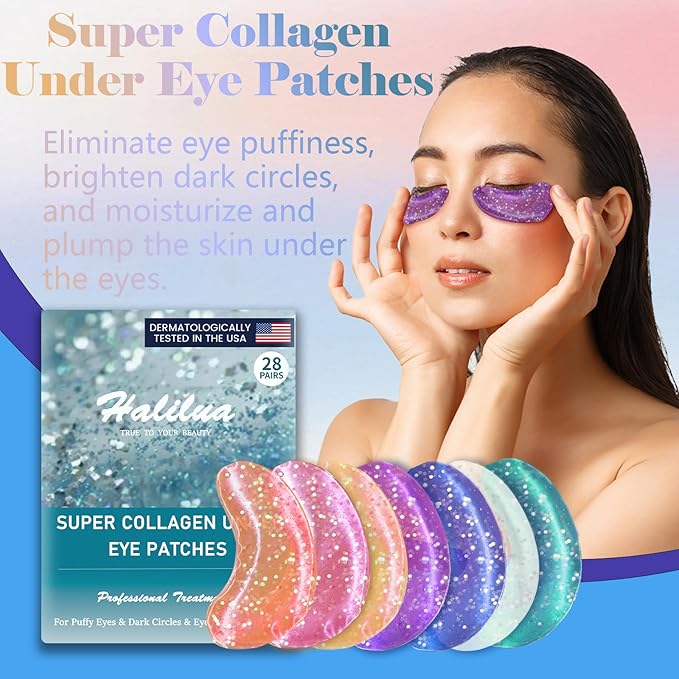 Miniling 28 Pairs Eye Masks, Reduce Wrinkles Under Eye Patches for Puffy Eyes, Dark Circles, Eye Bags, Natural Collagen Eye Gels Pads Face Moisturizer for Women Men