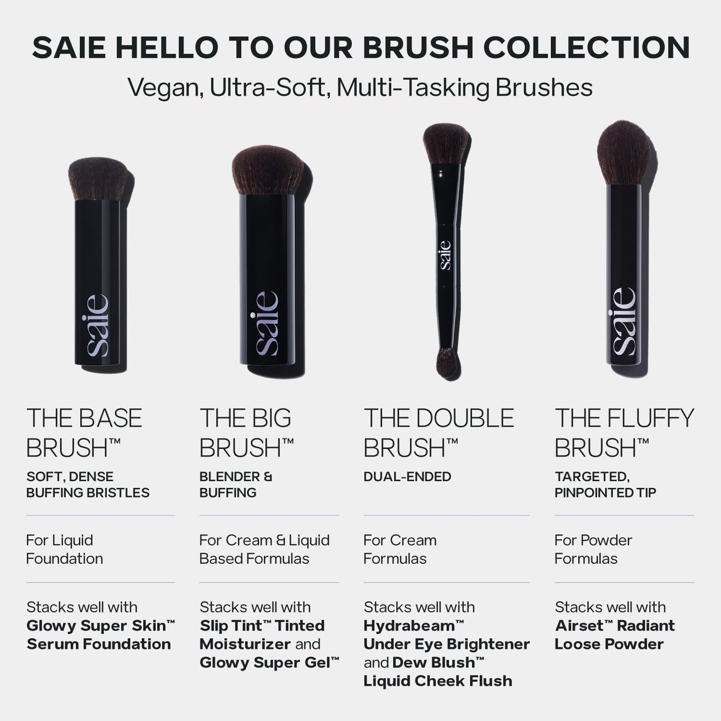 Saie The Double Brush - Multi-Use Dual Ended Makeup Brush To Highlight, Contour and Conceal - Large Ended Face Brush For Sculpting + Precise Application - Vegan, Cruelty-Free (1 Count)
