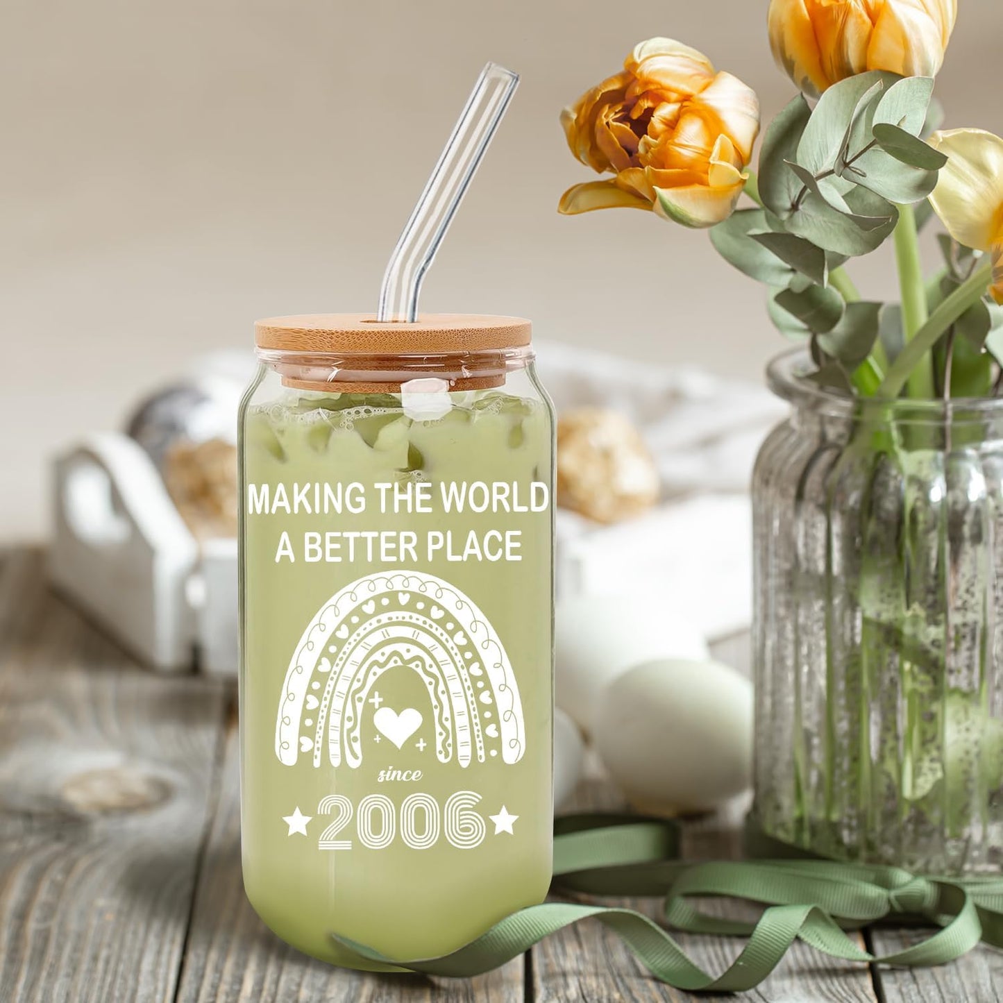 19th Birthday Gifts for Girls Gifts for 19 Year Old Female 19 Year Old Birthday Cups 2006 Birthday Present 19th Birthday Party Decorations Gifts Ideas Cute Glass Cups with Lids and Straws 16 Oz