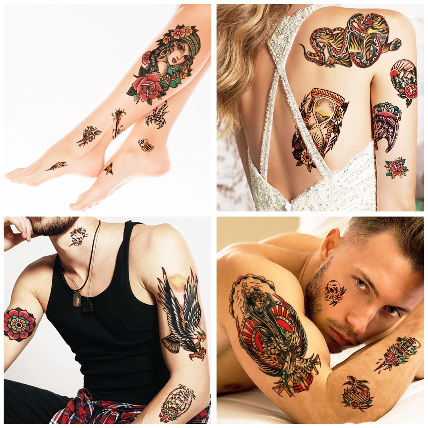 55 Sheets Temporary Tattoos,8 Sheets Full Arm Waterproof Flower Owl Snake Fake Halloween Tattoo Stickers for Adults Women Men,17 Sheets Half Arm 30 Sheets Small Tattoos Realistic for Kids Girls Boys