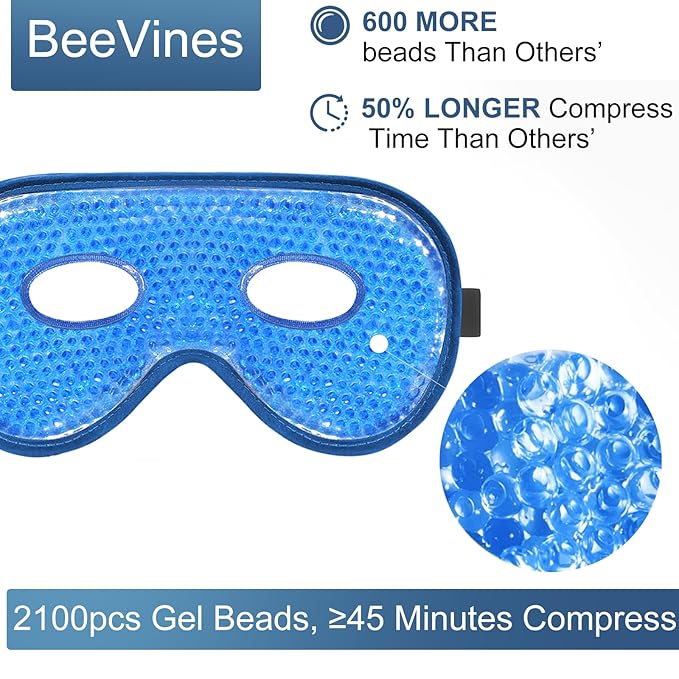 BeeVines Gel Eye Mask, 2 Pack XL Jumbo Size Cooling Ice Masks for Puffy Eyes for Men & Women, Cold & Warm Compress for Post Surgery, Puffiness, Allergies, Sinuses & Migraines Treatment(Navy Blue)