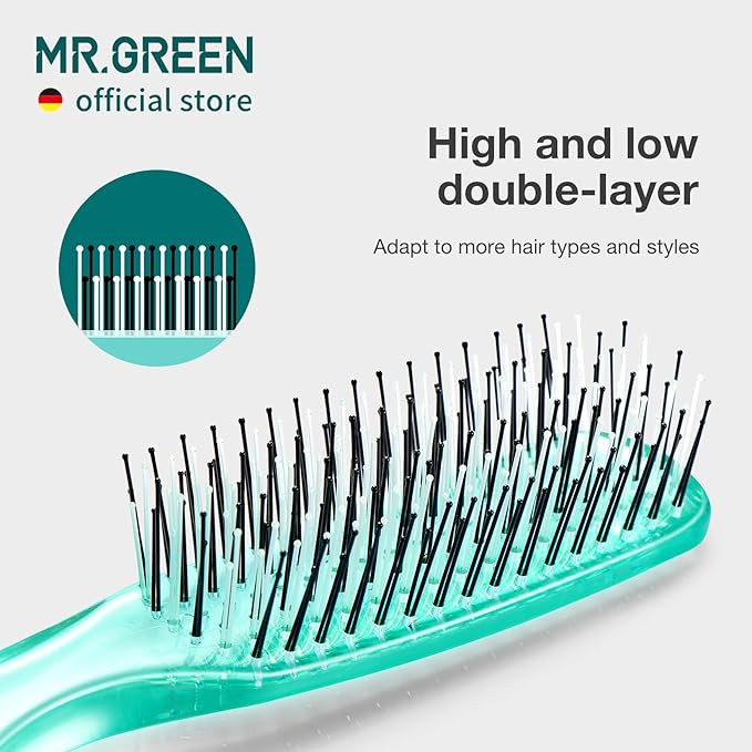 MR.GREEN Hair Brush Crystal Scalp Massage Combs Volumizing Hair Styling Fine Tooth Detangling Tool For Long Wet Dry Hair Women Gift (Green, Large)