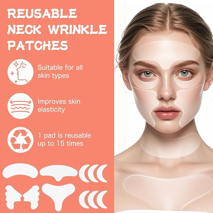 Neck Wrinkle Patches, Anti Wrinkle Silicone Patches,Reusable Chest Firming and Tightening Facial Masks, Collagen Neck Fine Line Pads for Women Reduce Fine Wrinkles, Moisturizing & Firming