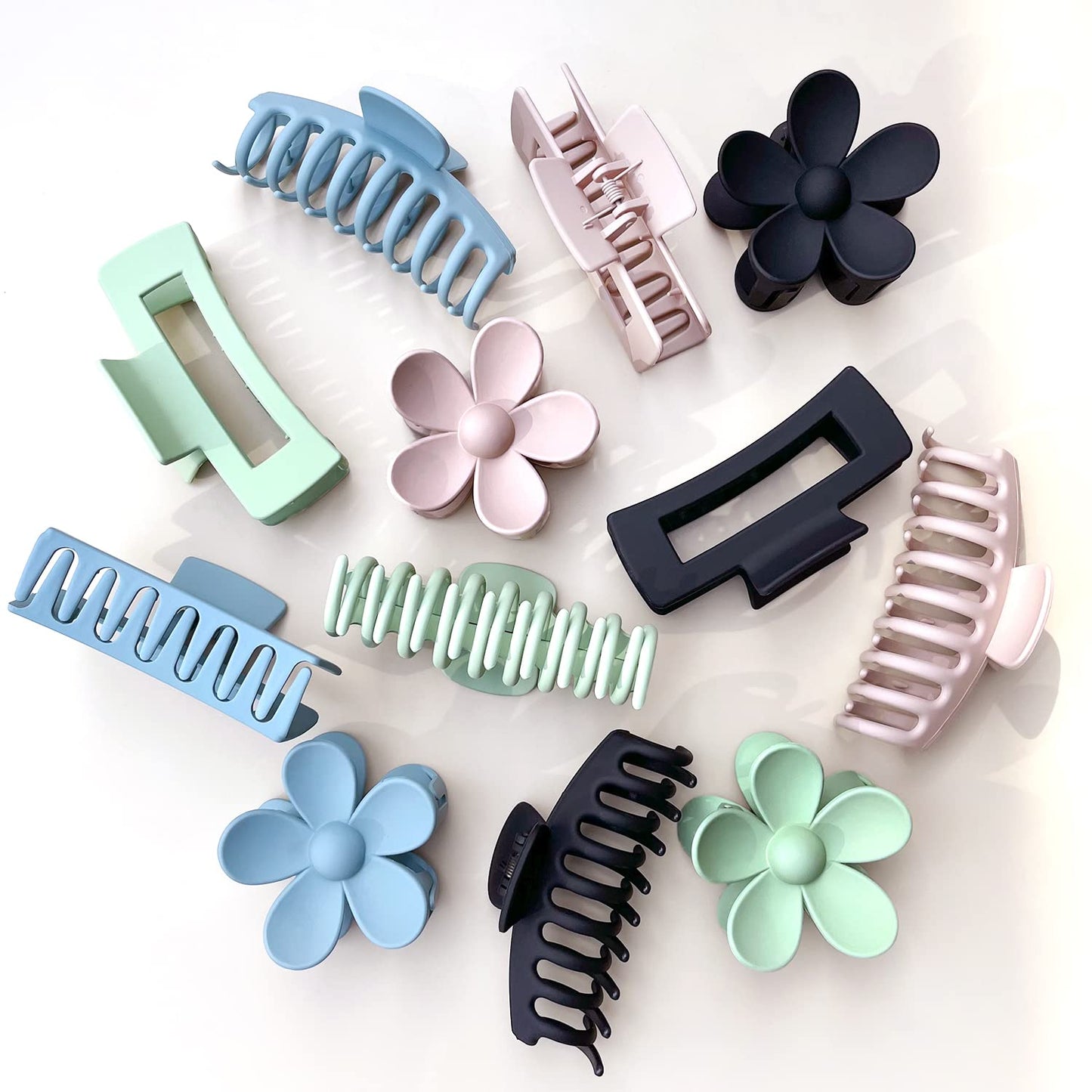 Large Hair Claw Clips 12 Pack, Flower Hair Clips for Thin Hair, Big Square Matte Strong hold for Thick Hair, 3 Styles Hair Clips for Women Thick Hair 4 Colors