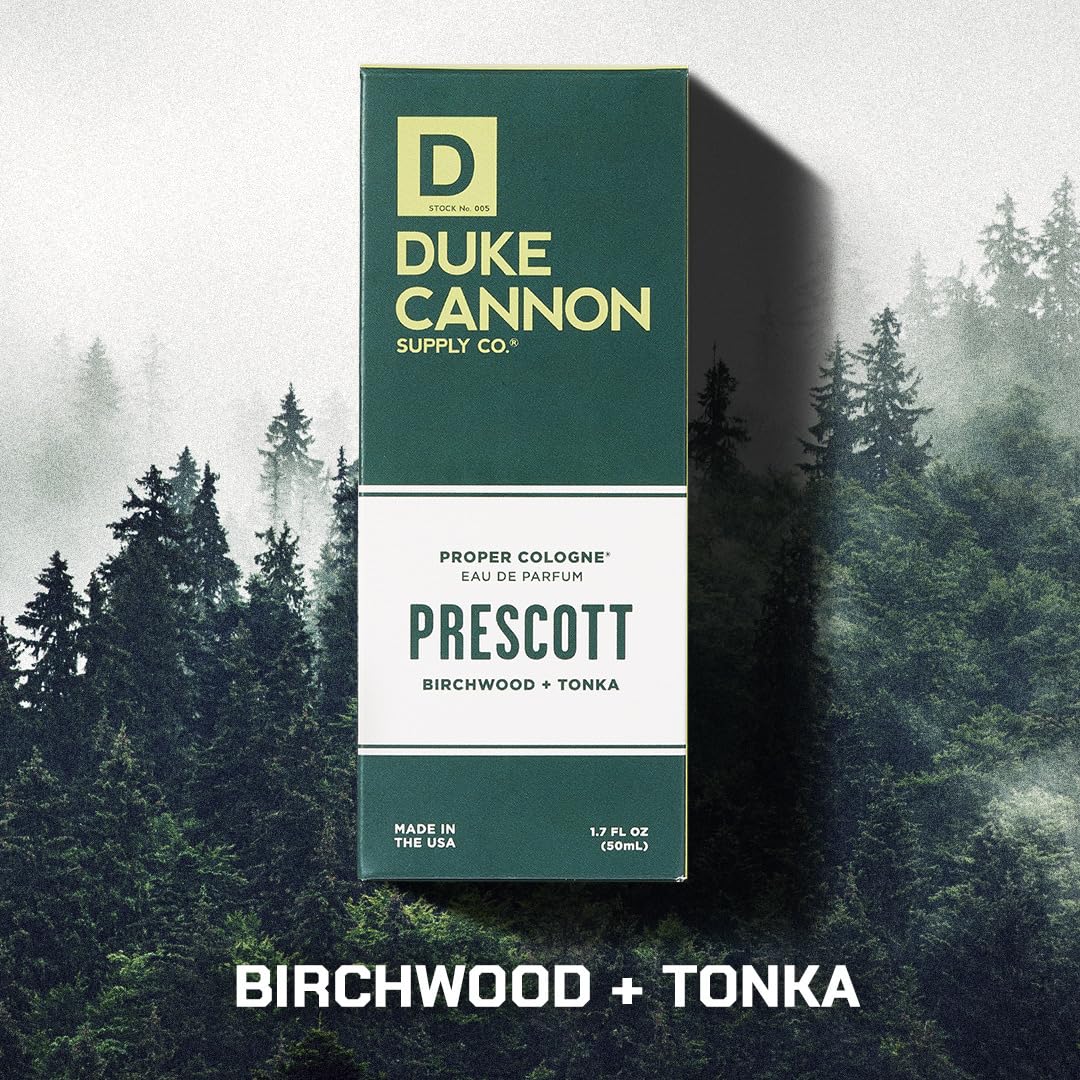 Duke Cannon Proper Cologne Prescott | Men's Eau de Parfum | Birchwood and Tonka | Woodsy, Rich, Long-Lasting Scent | 1.7 fl oz