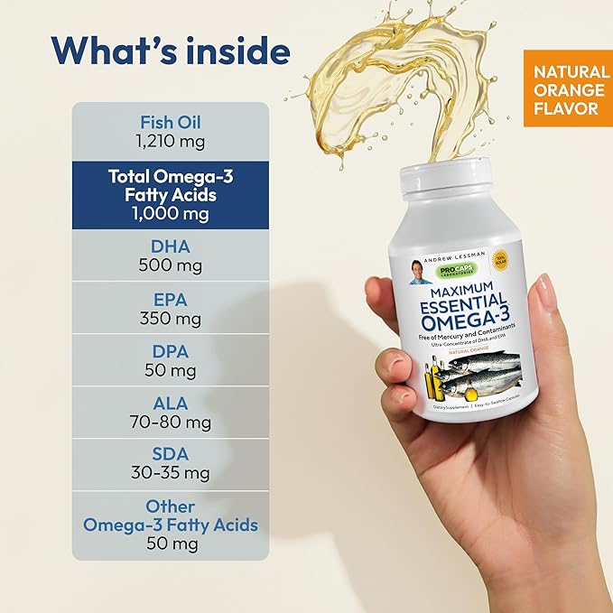 ANDREW LESSMAN Maximum Essential Omega-3 Orange 60 Softgels Omega-3 Oils.