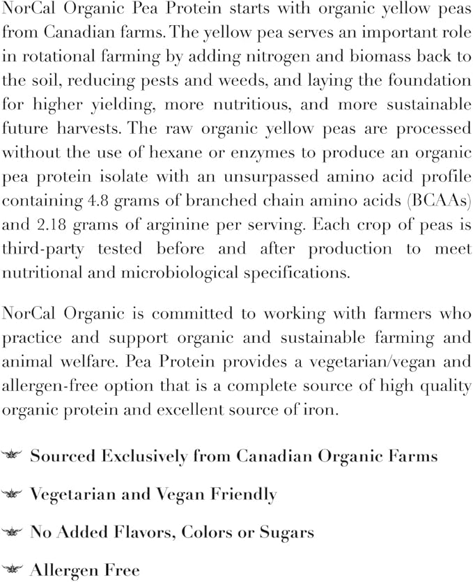 NorCal Organic - Premium Pea Protein Isolate - 100% Vegan and Organic - UNFLAVORED - 2 Pounds (Pack of 1) - 35 Servings