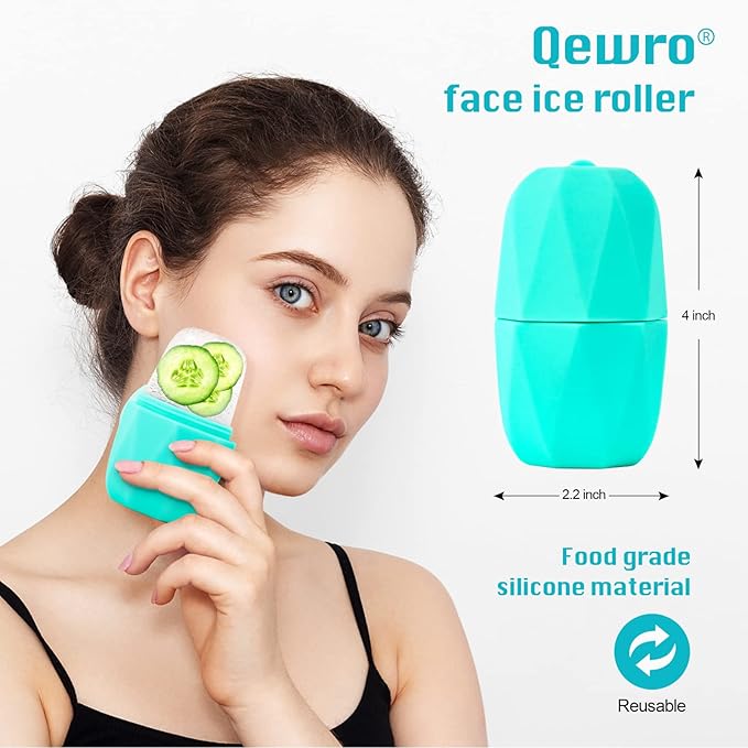 2Pack Ice Roller for Face, Qewro Silicone for Tone skin, Reusable Eye Puffiness Relief, Ice Roller Mold for Neck, Facial Roller to Remove Fine Lines Pores Anti Wrinkles (Pink and Green)