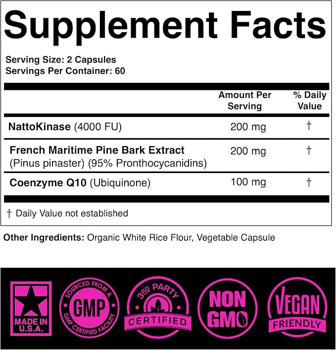 Nattokinase Supplement 4000 FU CoQ10 100mg 200mg with 1 at 120-Caps)